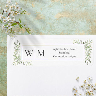 Monogram Greenery Watercolor Foliage Address