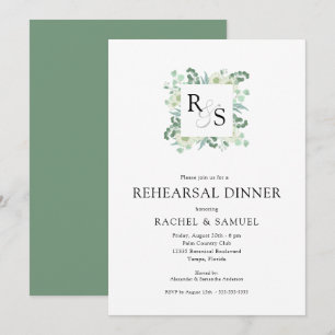 Monogram Greenery Wedding Rehearsal Dinner Invitation