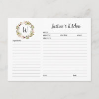Monogram greenery wreath recipe card