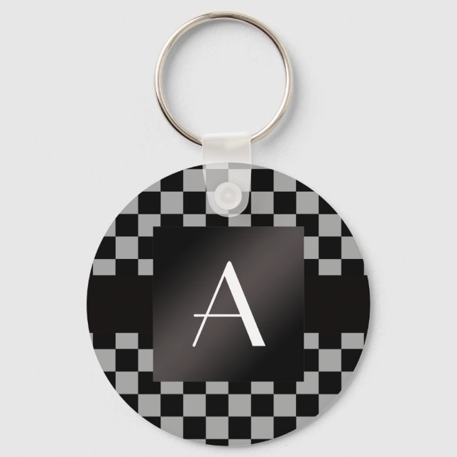 Monogram grey and black checkers key ring (Front)