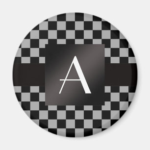 Monogram grey and black checkers magnet