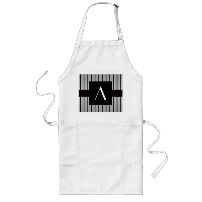 Monogram grey and black stripes long apron (Front)