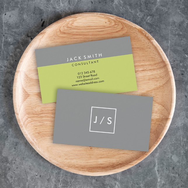 Monogram Grey and Green Modern Business Card (Creator Uploaded)