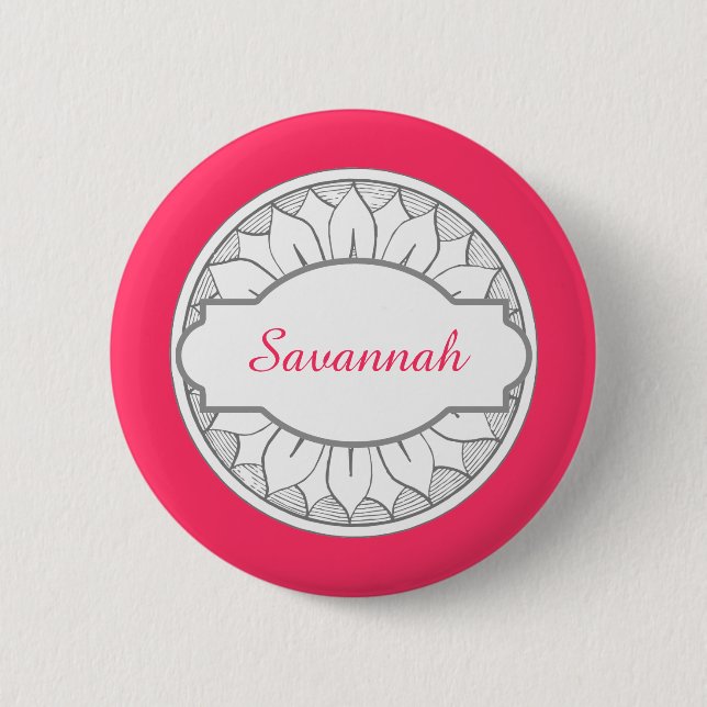 Monogram Grey and Pink Modern Medallion Pattern 6 Cm Round Badge (Front)