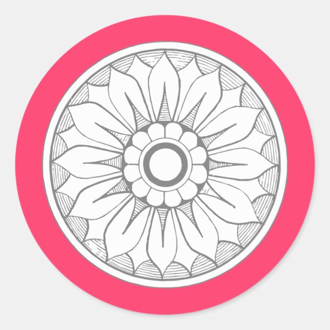 Monogram Grey and Pink Modern Medallion Pattern Classic Round Sticker (Front)