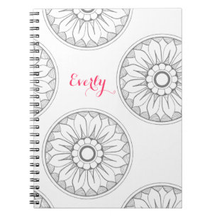 Monogram Grey and Pink Modern Medallion Pattern Notebook