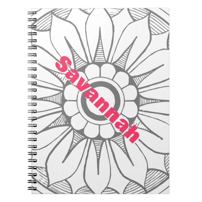 Monogram Grey and Pink Modern Medallion Pattern Notebook (Front)
