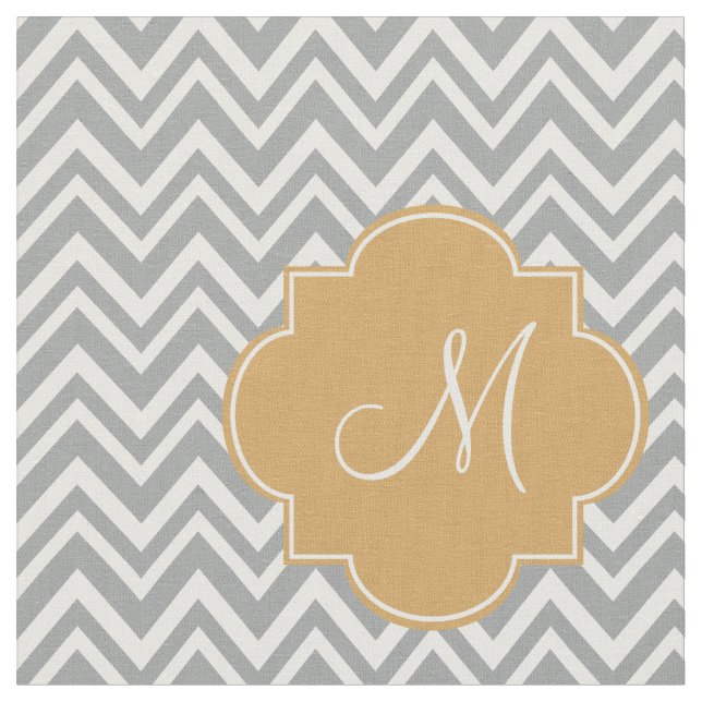 Monogram Grey and White Chevron Pattern with Gold Fabric (Close Up)