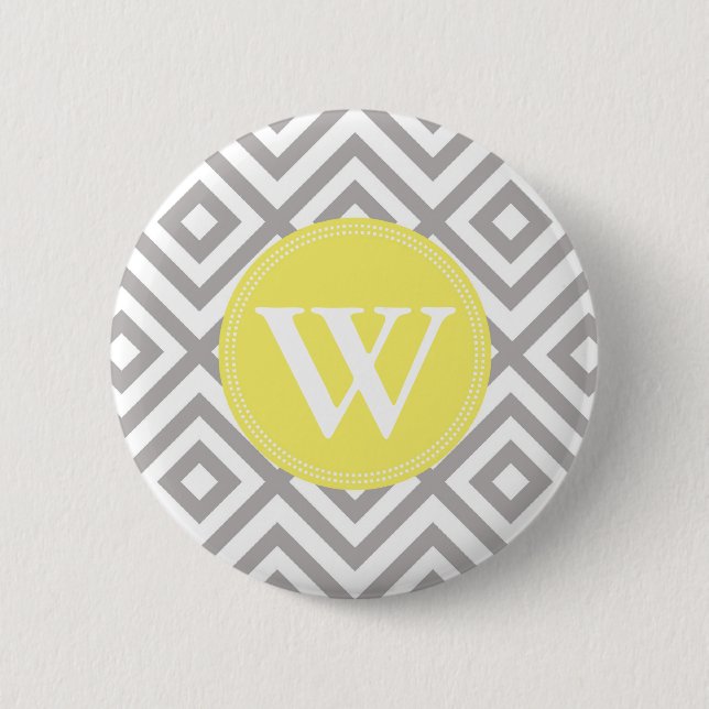 Monogram Grey and Yellow Chevron Pattern 6 Cm Round Badge (Front)