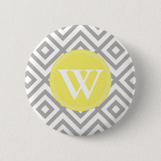 Monogram Grey and Yellow Chevron Pattern 6 Cm Round Badge