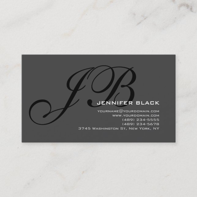 Monogram Grey Black Colour Tones Business Card (Front)