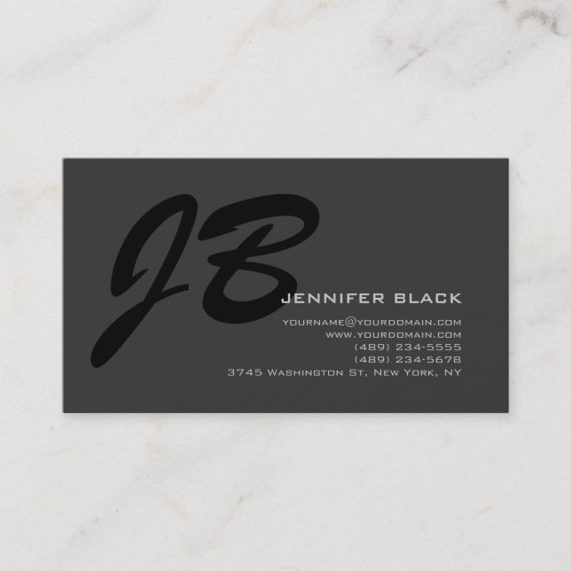 Monogram Grey Black Consultant Business Card (Front)