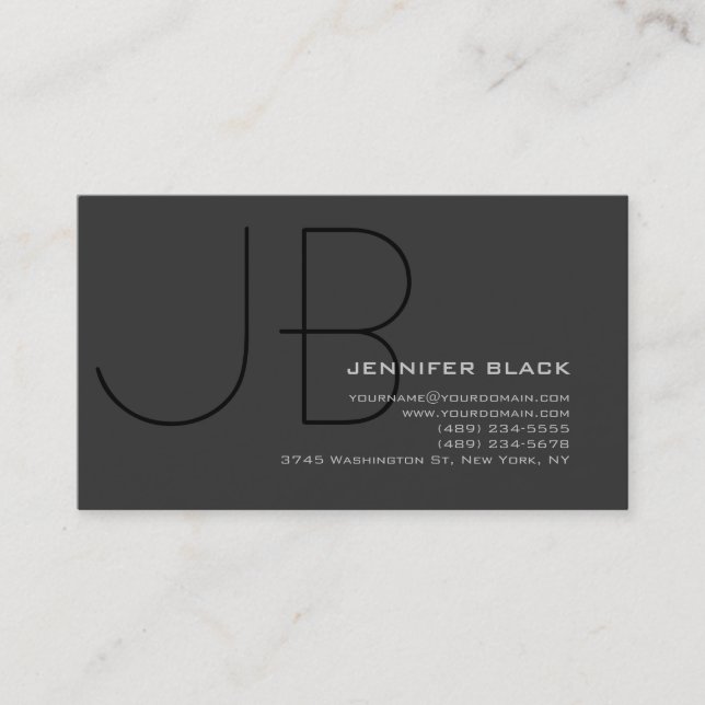 Monogram Grey Black Consultant Business Card (Front)