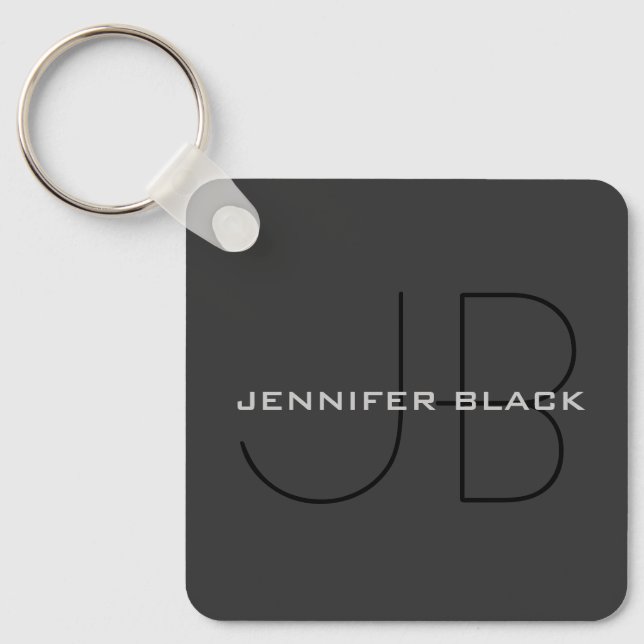 Monogram Grey Black Minimalist Modern Name Key Ring (Front)