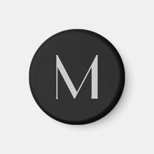 Monogram Grey Black Modern Add Your Name Initial Magnet