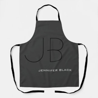 Monogram Grey Black Modern Initial Letters Name Apron