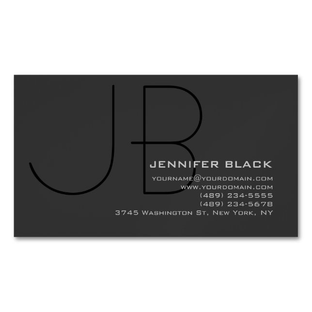 Monogram Grey Black Modern Initial Letters Name Magnetic Business Card (Front)