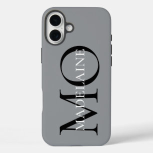 Monogram Grey Black Personal iPhone 16 Plus Case