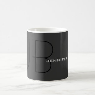 Monogram Grey Black Your Name (Jennifer) Coffee Mug