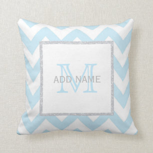 Monogram Grey Blue Chevron Baby Boy Pillow