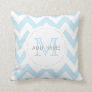 Monogram Grey Blue Chevron Baby Boy Pillow