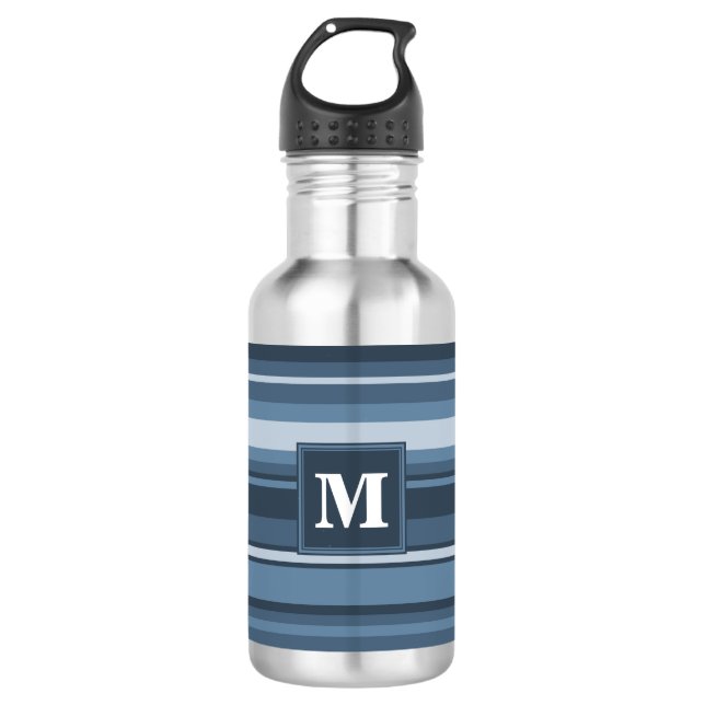 Monogram grey-blue stripes 532 ml water bottle (Front)