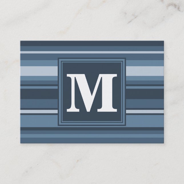 Monogram grey-blue stripes business card (Front)