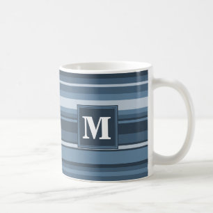 Monogram grey-blue stripes coffee mug