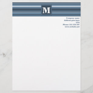 Monogram grey-blue stripes customized letterhead