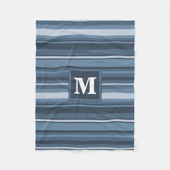 Monogram grey-blue stripes fleece blanket (Front)