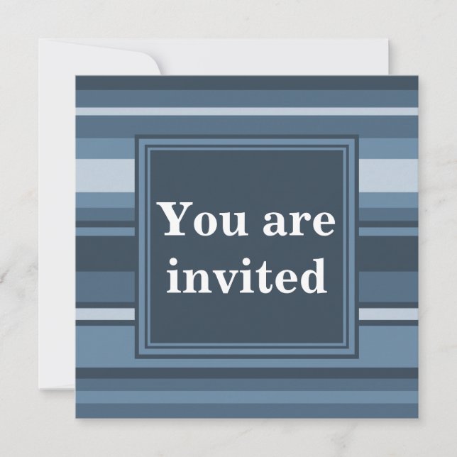 Monogram grey-blue stripes invitation (Front)