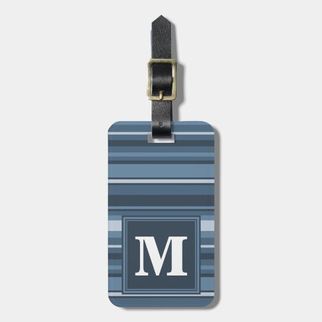 Monogram grey-blue stripes luggage tag (Front Vertical)