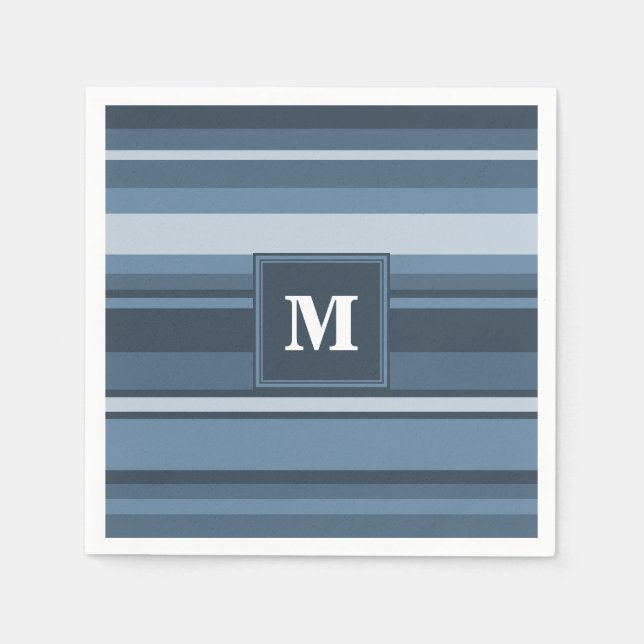 Monogram grey-blue stripes napkin (Front)