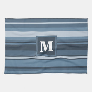 Monogram grey-blue stripes tea towel