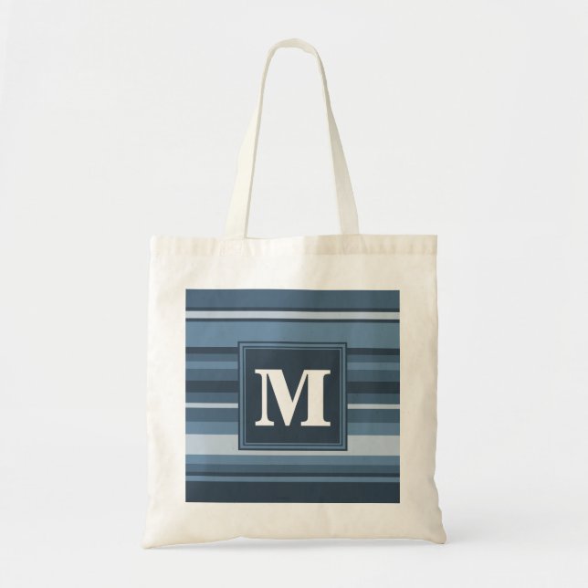 Monogram grey-blue stripes tote bag (Front)