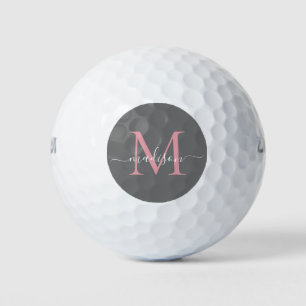 Monogram Grey  Blush Pink Feminine Girly Script Golf Balls