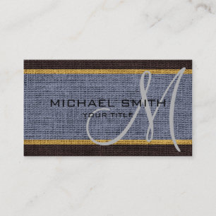Monogram Grey Burlap Linen Rustic Jute Business Card