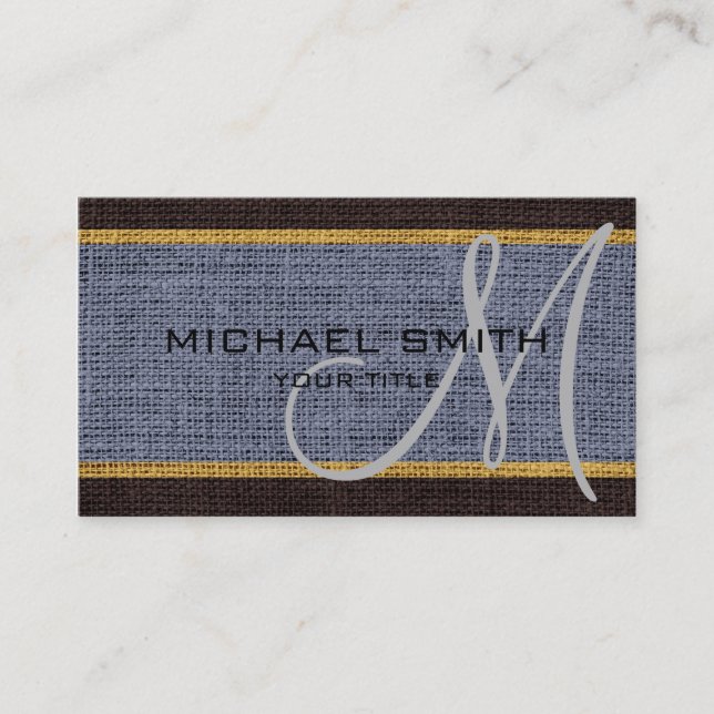 Monogram Grey Burlap Linen Rustic Jute Business Card (Front)