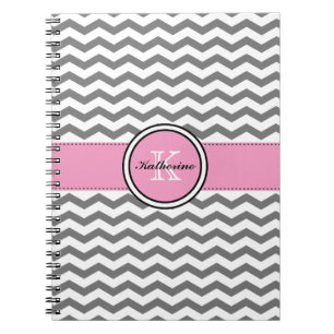 Monogram Grey Chevron and Pink Spiral Notebook