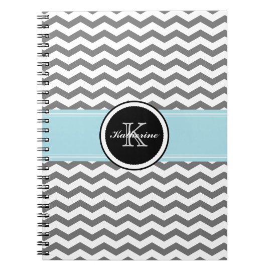 Monogram Grey Chevron Spiral Notebook