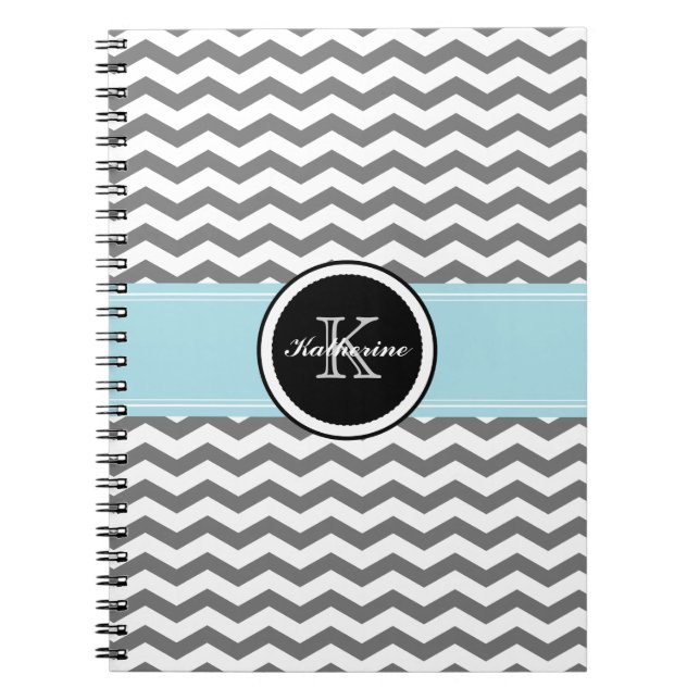 Monogram Grey Chevron Spiral Notebook (Front)
