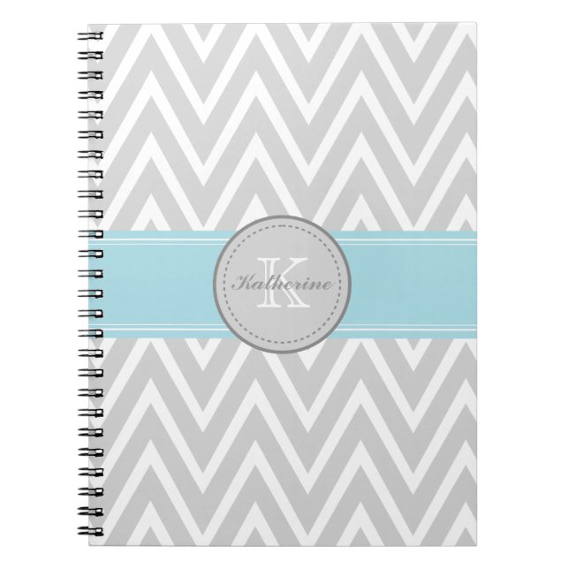 Monogram Grey Chevron Spiral Notebook (Front)