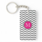 Monogram Grey Chevron Zigzag Acrylic Keychain