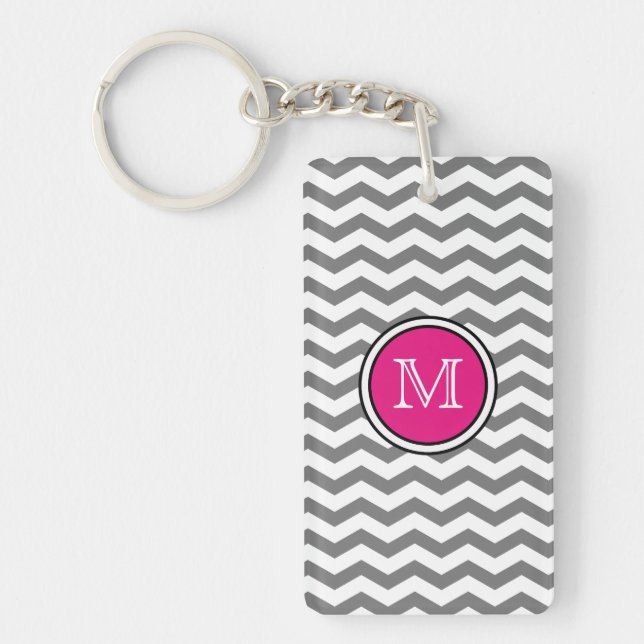 Monogram Grey Chevron Zigzag Acrylic Keychain (Front)