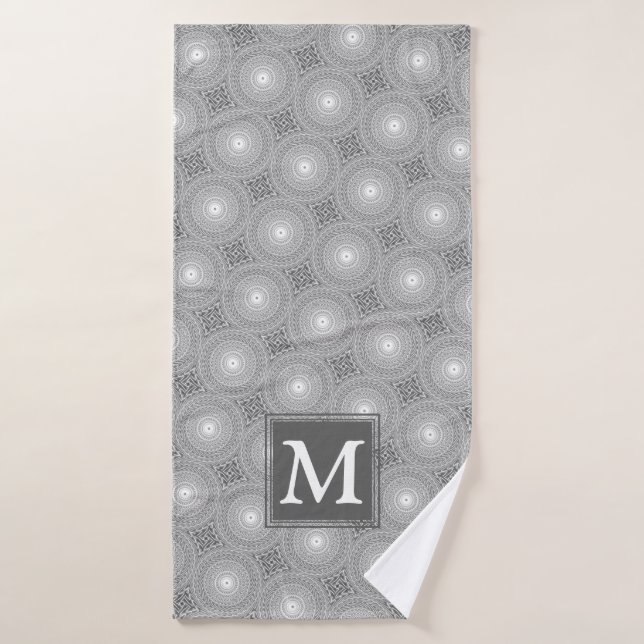 Monogram grey circles pattern bath towel (Bath Towel)