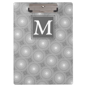 Monogram grey circles pattern clipboard