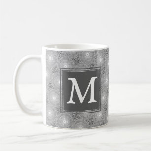 Monogram grey circles pattern coffee mug