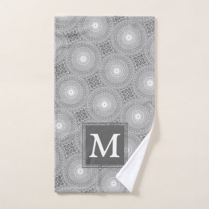 Monogram grey circles pattern hand towel