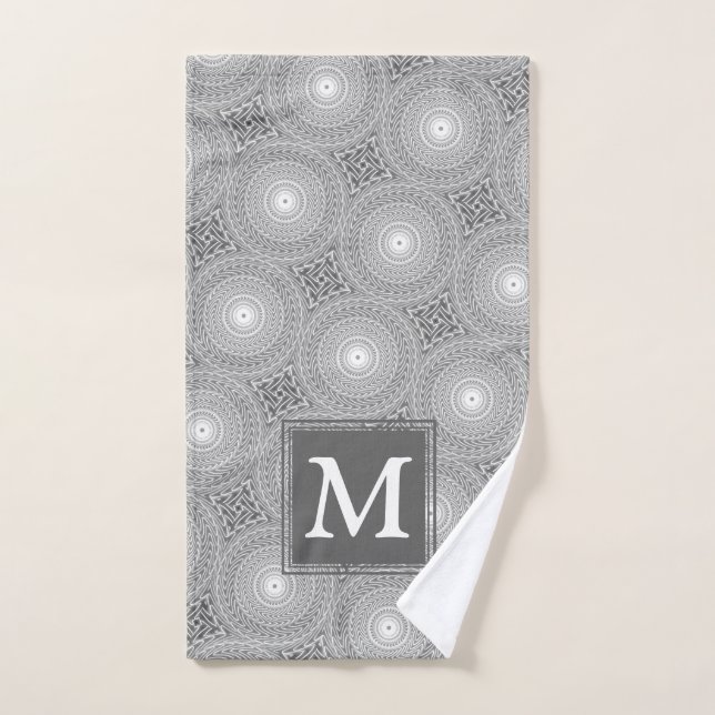Monogram grey circles pattern hand towel (Hand Towel)