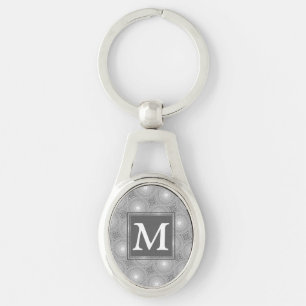 Monogram grey circles pattern key ring